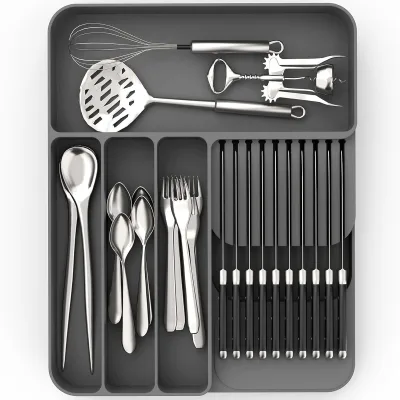 Eversoul Flexible Multi-Slot Silicone Cutlery Tray Kitchen Drawer Organizer for Kitchen Flatware Storage Rack