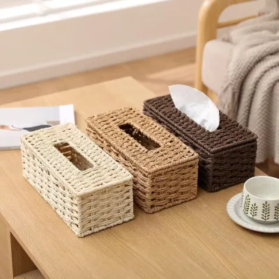 Simple Style Tissue Paper Storage Box, Woven Storage Basket, Tabletop for Coffee Table, Living Room Tissue Paper Storage Box