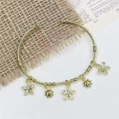 CH-CKT0694 Clear cz charms bracelet,Plated small cz pendant bangles,Flower/tortoise charms jewelry bracelet wholesale