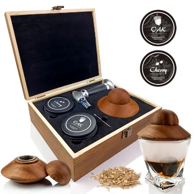 Premium Eco-Friendly Modern Whiskey Cocktail Smoker Kit with Smoke Top Torch Wooden Chips & Gift Box