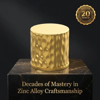 Dimple-Finished Cylindrical Zamac Perfume Cap Burnished Gold Flat-Top Spec-Driven OEM Factory No Off-Shelf