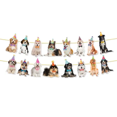 BA475 Pet Dog Party Paper Banner Pet Theme Party Hanging Banners for Kids Birthday Party Decor Supplies