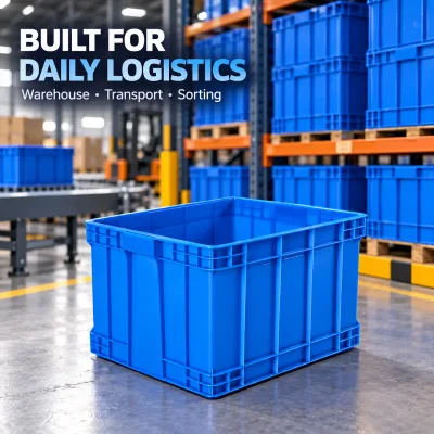 Heavy Duty Stackable Plastic Tote Box Storage Container with Handles for Warehouse Logistics Industrial Use