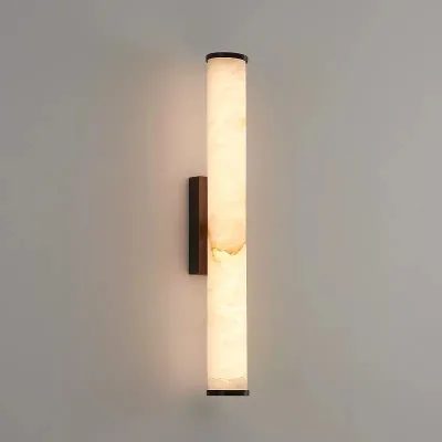 Modern Luxury LED Wall Lamp with Natural Marble and Copper Remote Control Dimmable for Living Room & Bedroom
