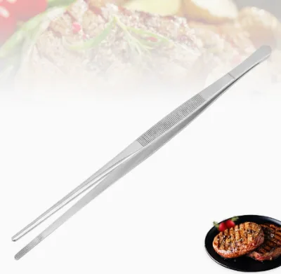 Thickened Stainless Steel Korean BBQ Tongs Long Food Tweezers Grill Meat Clip Kitchen Steak Tweezers for Barbecue Cooking Party