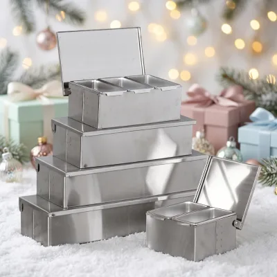 Wholesale Commercial Grade Stainless Steel Seasoning Container 2 3 4 5 6 Grids Split Spice Storage Box with Secure Hinged Cover