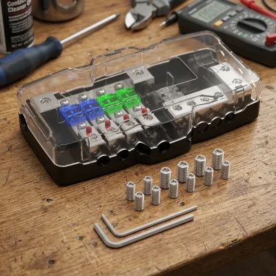 4 Way Mini ANL MIDI Fuse Holder 12v Car Audio Fused Distribution Block 0-4 AWG Input 4-8 AWG Output With Red Indicator Light