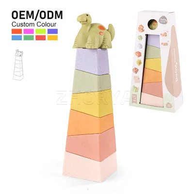 Zhorya Wheat Straw Square Animal Shape Educational Toy Building Dinosaur Stacking Game Toy