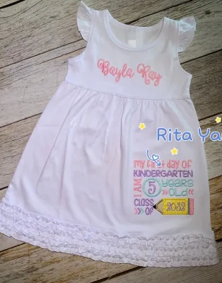 Wholesale Custom Embroidery Little Girls Angle Sleeve Back to School Dress Ruffle Layer Kids Girl White Cotton Sundress 2025
