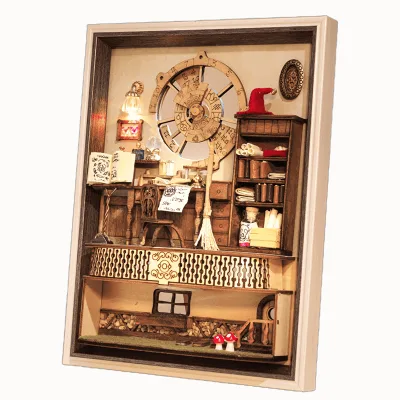 IIECREATE DIY Craft 3D Wooden Puzzle Miniature LED Light Photo Frame and Doll Houses Product with Magic Style