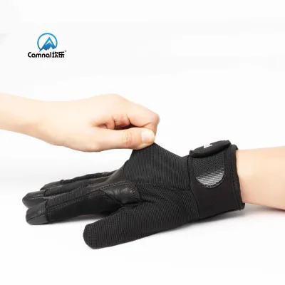 Camnal Doublesafe Biking Training Outdoor Hand Full Finger Hard Anti-slip Black Goatskin Elastic Nylon Tactical Mittens Gloves