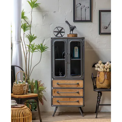 Solid Wood Iron Retro Sideboard American Vintage Restaurant Coffee Shop bar Preparation Cabinet With Drawers