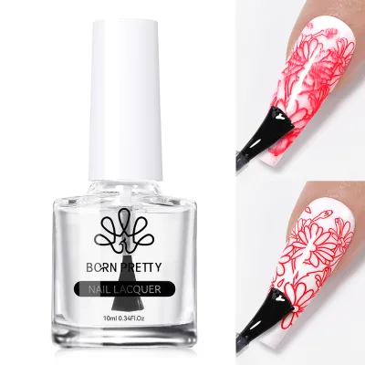 BORN PRETTY 10ml Transparent High Gloss Stamping Nail Polish for Manicure No Smudge Top Coat Oil Printing Nail Art Varnish