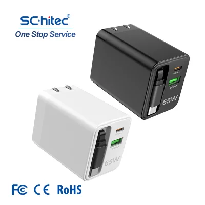 Schitec Classic 65w Laptop Charger Fast Charging Build-in Retractable Usb c Cable Charger for Laptop Phone