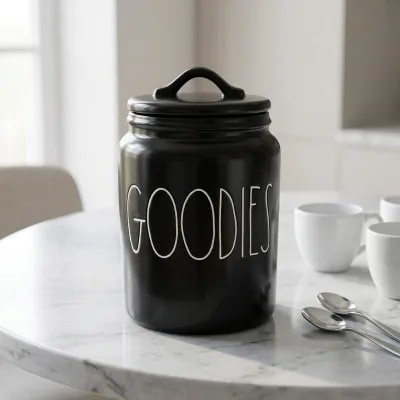Silk-screen logo Black Glazed Stoneware Ceramic Jars Storage