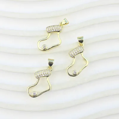 CH-LAP1696 Gold Plated CZ Micro Paved Christmas Stocking Pendant, Cute Clear Zircon Pendant, Christmas Charms Wholesale Jewelry