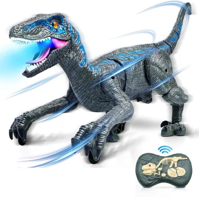 KK New Large 45CM Remote Control Walking Dinosaur Robot 3D Eye ED Light Roaring Shaking Head Tail Wagging Made Plastic for Kids'