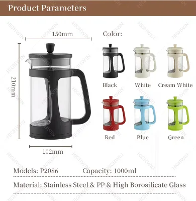 Borosilicate Glass French Press Coffee Maker Transparent Clear Glass Coffee Maker for Camping Travel Wholesale