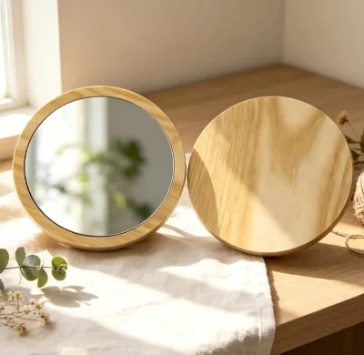 Wholesale Customized LOGO Portable Round 2.75 Inch Bamboo Mirror Pocket Mirror for Purse Travel Bag Office Desk Home Vanity