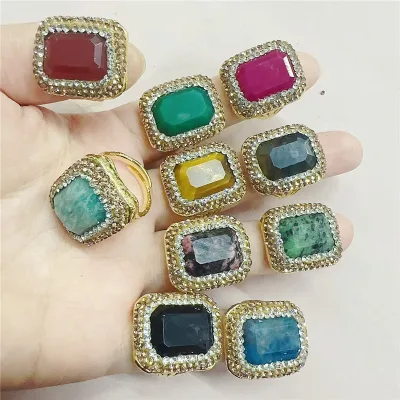 CH-CKR0187 Fashion Natural stone rings wholesale,Crystal inlay ring jewelry,Adjustable cuff ring wholesale