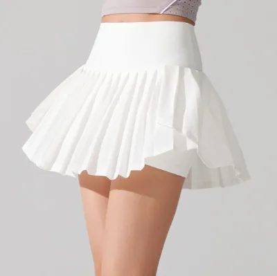 New Pleated Sports Skirt with High Waist Lining Pocket Shorts Preventing Showing Skin Yoga Running Tennis Skirt.