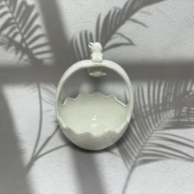 Wholesale New Creative Modern European Style Rabbit Ceramic Basket with Handles Customizable Size Handpainted Easter Decoration