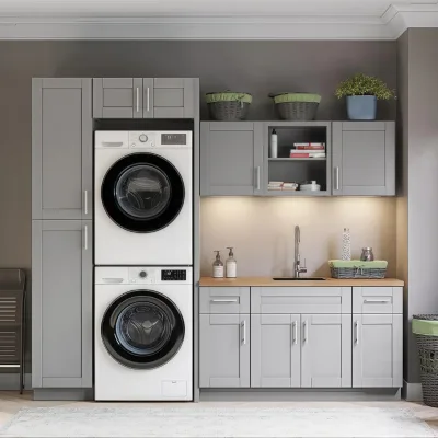 China Factory MDF Laundry Cabinet Customized Inserted Design with High Gloss Washing Machine Cabinet