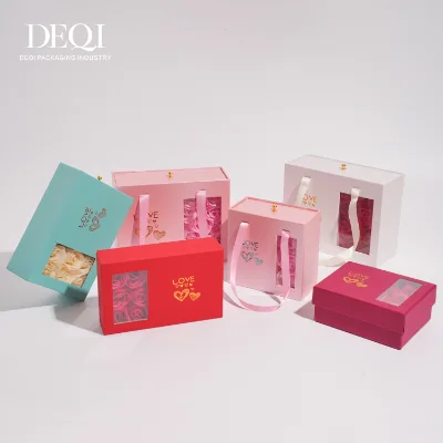 Valentine's Day Soapflower Jewelry Box Gift Box Paper Box Sliding Drawer Box for Ring Earrings Pendant Box Jewelry Packaging Box