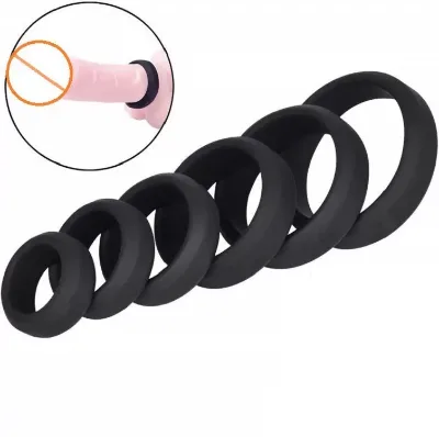 6 Different Sizes Black Cock Rings-Medical Grade Soft Silicone 100% Waterproof Real Touch Feeling Penis Rings-Better Sex