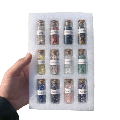 Chakra Healing Crystals Witch Metaphysic Tumbled Crystal Chip Different Crystal Gemstones in Glass Bottles