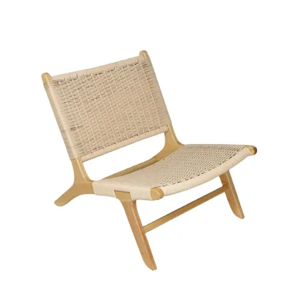 Minimalist Light Timber Woven Backrest Accent Chair Low Seat for Hotel Lobby Guest Waiting Lounge Space