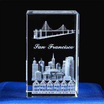 3d Laser Engraving Crystal Cube Sublimation Crystal World Famous Buildings Souvenir Crafts Valentine Wedding Ornaments Gifts