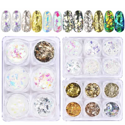 Nail Art Decorations Glass Fragments New Trendy Iridescent Gold Foil & Tin Foil Nail Sequins Wholesale Boxed