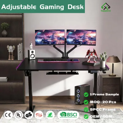 Single Motor Electric Adjustable Computer Gaming Table Sit Stand Desk with 1400x700mm Carbon Fiber Texture Tabletop
