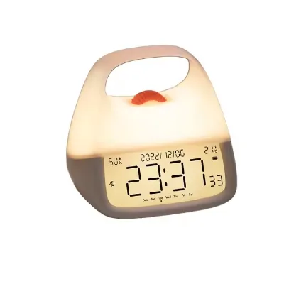 Modern Quartz Analog & Digital Desk Clock Antique Style Orange Dot Design Portable Radio Calendars Alarm Features for Bedrooms