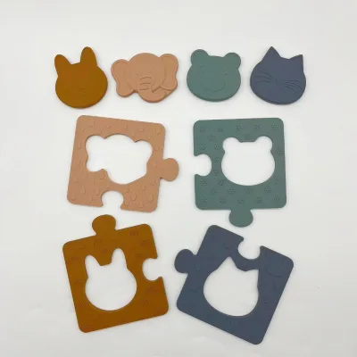Dishwasher Easy to Clean Food Grade Silicone Teething Stacking Building Blocks Shape Sorter Puzzle Sensory Toys for Babies