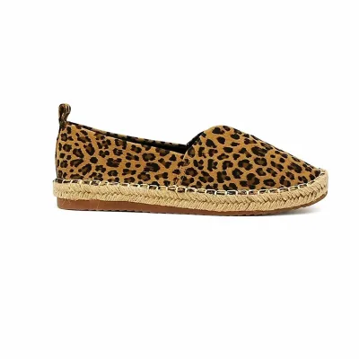 OEM Custom Logo Women's D'Orsay Espadrille Flats Leopard Canvas Denim Slip-on Shoes Braided Jute Platform Summer Footwear