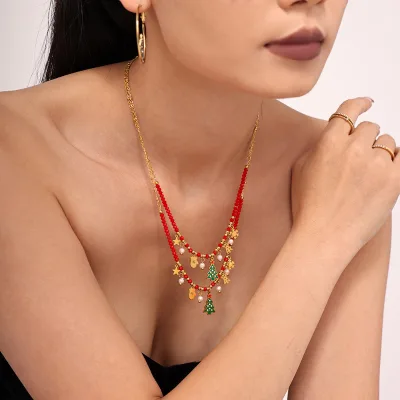 Christmas Tree Necklace 18K Gold Plated Christmas Tree Pendant Necklace Christmas Holiday Gift Jewelry