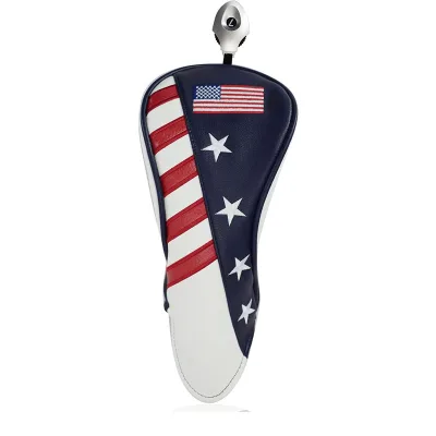 Embroidery USA Flag Golf Fairway Wood Club Leather Headcovers with Interchangeable Number Tag