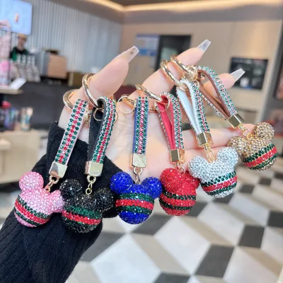 Cartoon Figurine Full Diamonds Cute Little Mouse Keychain Women's Bag Pendant Keychain with Diamond Cord