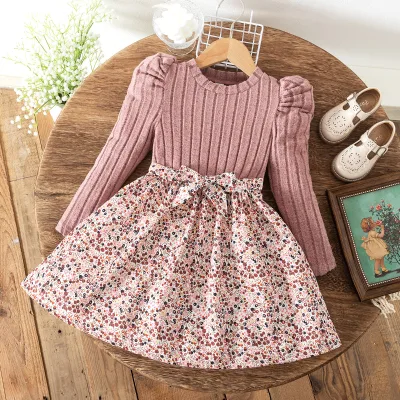 Autumn New Girls Long-Sleeved Dress Knitted Pullover Children's Casual Princess Dress