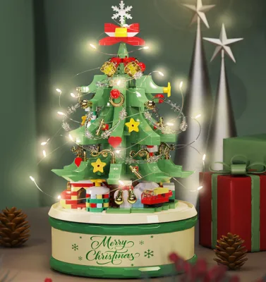 Christmas Music Box Tree Building Blocks Gift Box, Small-piece Assembly Toy for Aged 6-12, Educational Toy for Children
