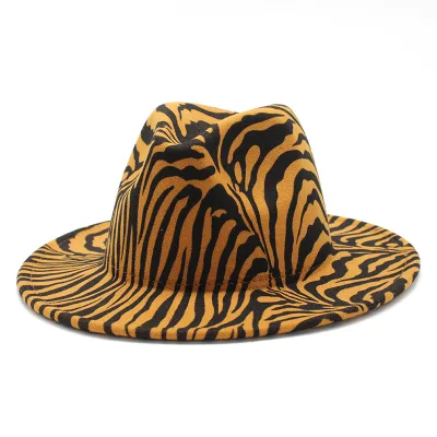 Stylish Creative Cow Zebra Pattern Printed Jazz Fedora Hat Polyester/Cotton Satin Weave Four Seasons