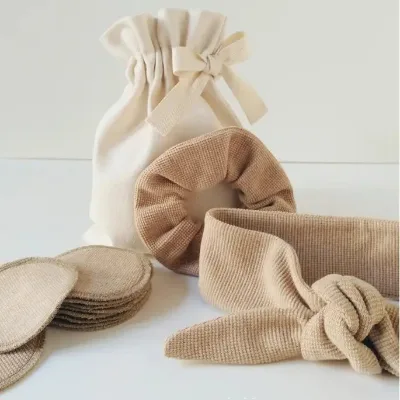 KEYJOY KJ16032 Luxury Organic Cotton Gift Set Reusable Makeup Remover Pads Spa Headband Drawstring Bag-Promotional Office for