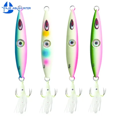 110g 140g 200g 250g 300g 400g 500g Luminous Saltwater Jigging Fishing Slow Pitch Jig with Flash and Treble Hooks Jig Lures Lead