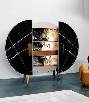 Premium Wine Storage Cabinet With Drawers Round Shape Against Wall Wooden Wine Cabinet Living Room Dining Room Display