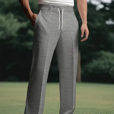 2025 New European American Fashion Men's Casual Pants Comfortable Versatile Drawstring with Classic Texture Straight Pattern