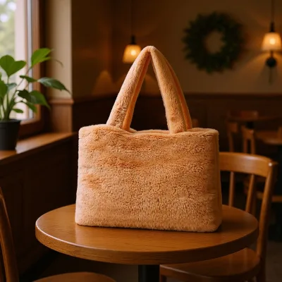 Customized Small CUFFLINKS Simple Solid Color Plush Summer Street Style Women's Large Capacity Shopping Bag 2025 All-Match