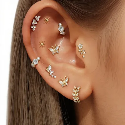14K Gold Plated Micro Pave Zircon Leaf Hoop Earrings Trendy Brass Jewelry Gift