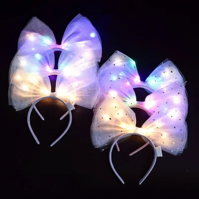 Internet-famous Star Moon Design Fabric Headband Bow Glowing Hairband Sweet Fairy-style Photo Prop Concert-nightlight Toy Lights
